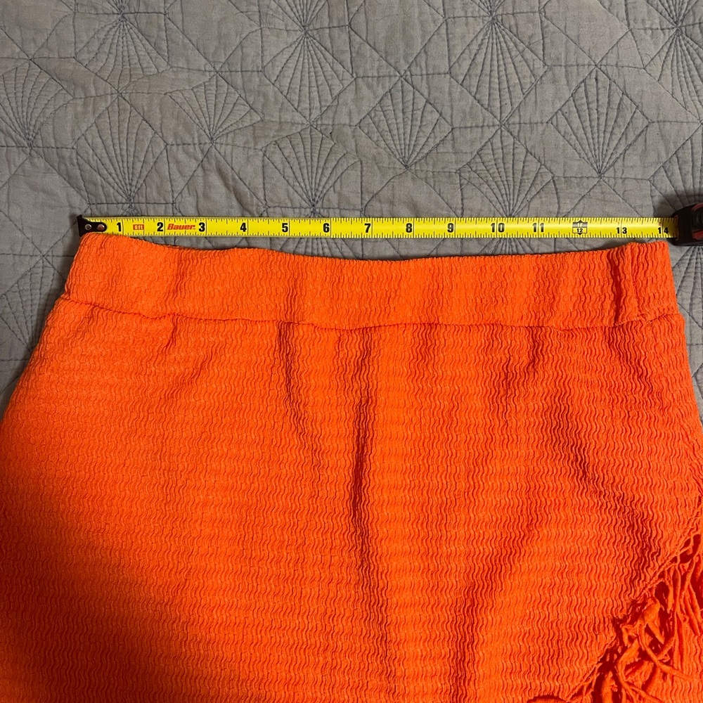 SHEIN Bright Orange Mini Skirt with Crossover Fringe Sz L - Picture 3 of 5